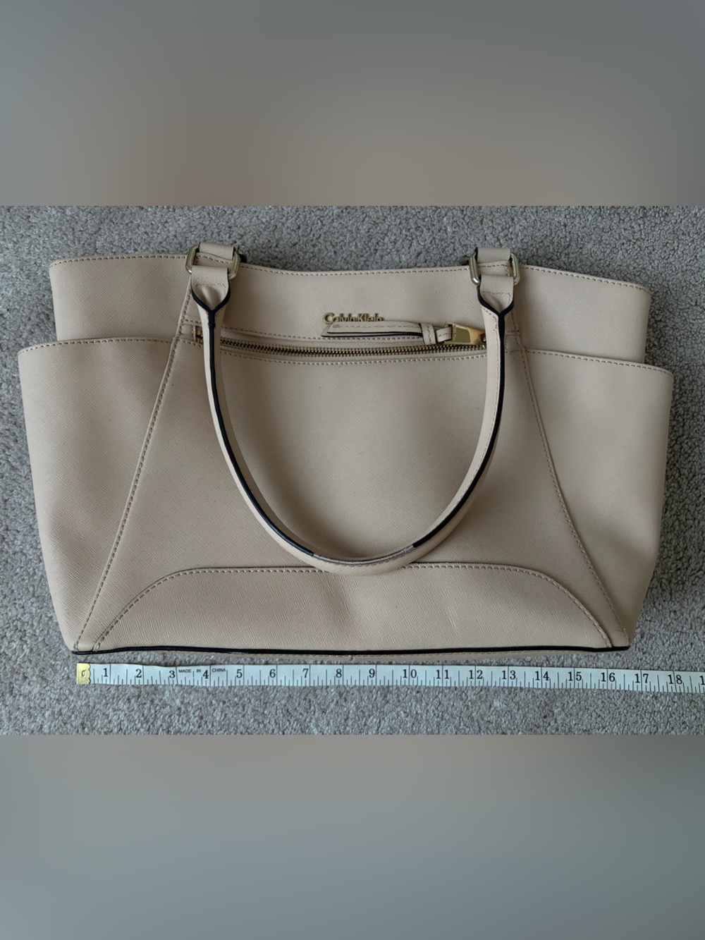 Calvin Klein Beige Saffiano Shoulder Bag with Gold Hardware - Picture 6 of 6